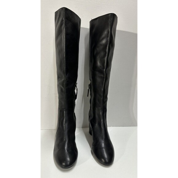 Zara Women size 41 US 10 black leather knee high block heeled boots - Picture 2 of 11